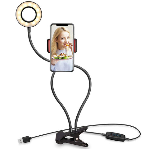 Flexible Clip-On Photography Selfie Ring Light With Adjustable Brightness