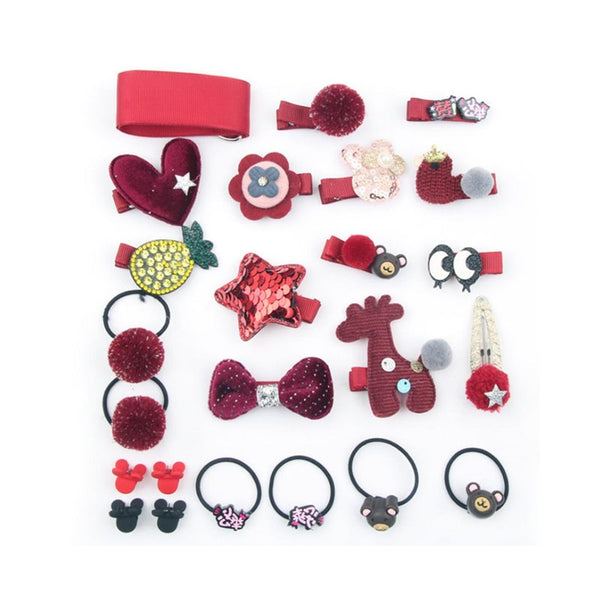 24Pcs Children's Hair Ornament Girl's Butterfly Tie Cartoon Clip Headdress Set A