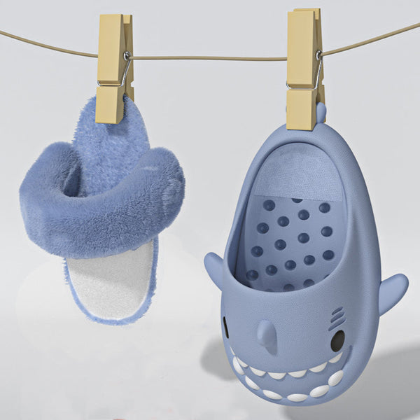Winter Shark Slippers Detachable Warm Fuzzy Bedroom House Shoes Women