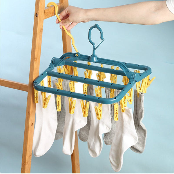 32-Clips Foldable Clothes Drying Rack Windproof Laundry Dryer Hanger