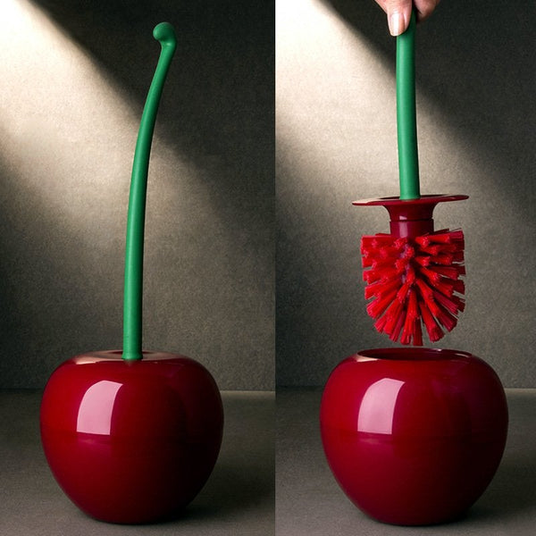 2Pcs Creative Toilet Brush Cherry Plastic Set Wine Red Head