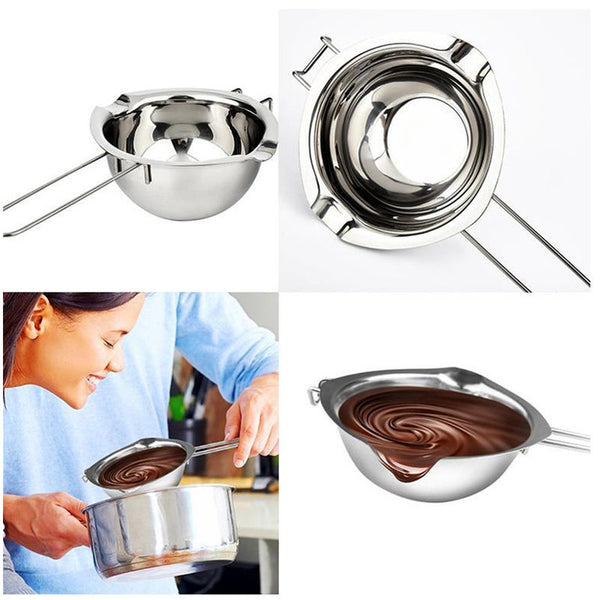 2Pcs Stainless Steel Chocolate Pot Butter Milt Melt Ting Bowl Long Grip Handle