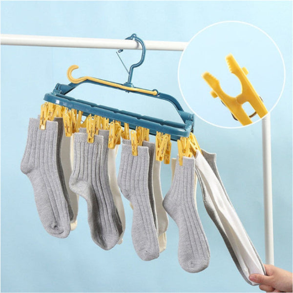32-Clips Foldable Clothes Drying Rack Windproof Laundry Dryer Hanger