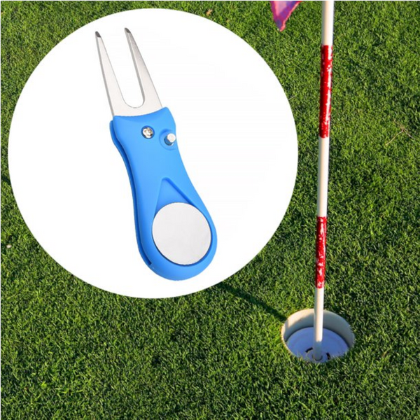 2Pcs Golf Divot Repair Tool Switchblade Pitch Groove Cleaner Pitchfork With Marker
