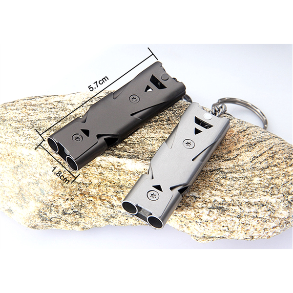 2Pcs High Decibel Stainless Steel Portable Keychain Double Pipe Emergency Whistle