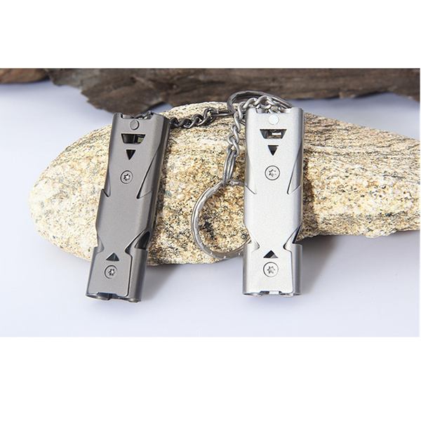 2Pcs High Decibel Stainless Steel Portable Keychain Double Pipe Emergency Whistle