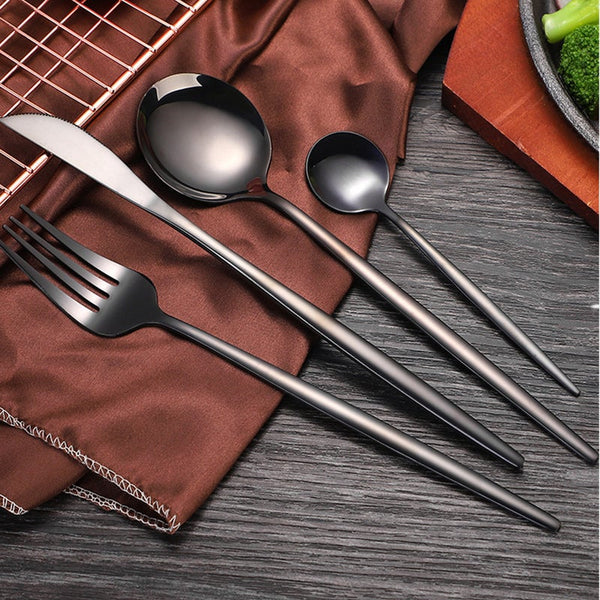 2Set Black Dinnerware Stainless Steel Cutlery Rainbow Knife Fork Spoon Silverware Kitchen Tableware