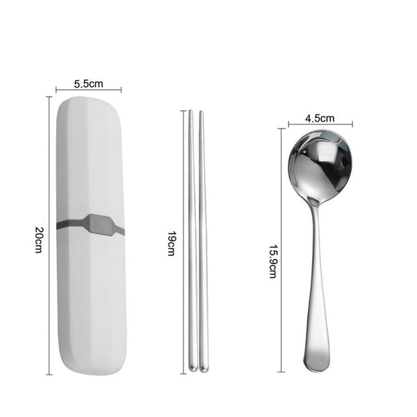 2Set Stainless Steel Portable Tableware Spoon Fork Chopsticks With Storage Box Fruit Dessert Kitchen Supplies