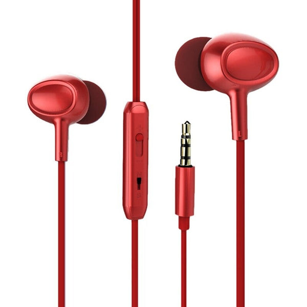 3.5Mm Wired Headphone In Ear Stereo Music Headset Smart Phone Earphone Hands Free With Microphone Line Control Red
