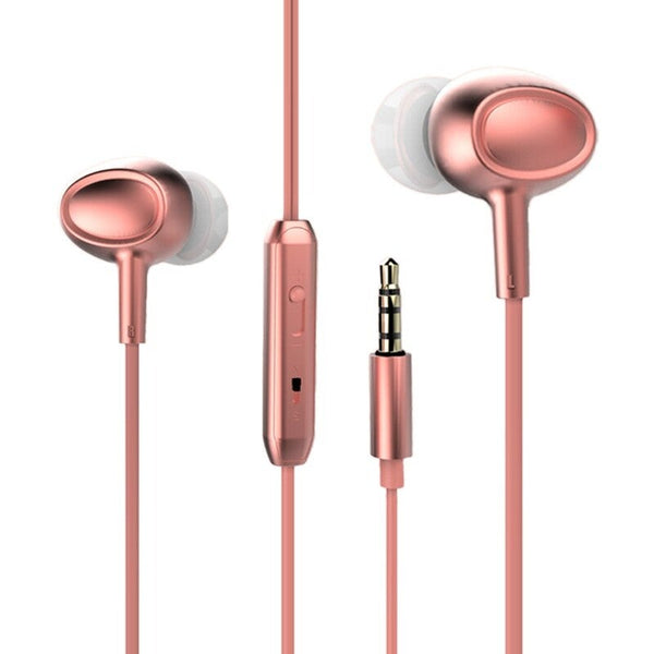 3.5Mm Wired Headphone In Ear Stereo Music Headset Smart Phone Earphone Hands Free With Microphone Line Control Rose Gold