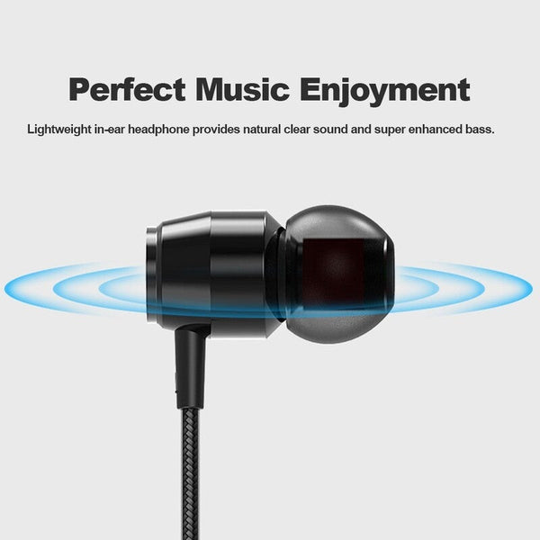 3.5Mm Wired Headphone In Ear Stereo Music Headset Smart Phone Earphone Metal Earpiece Hands Free With Microphone Line Control Black
