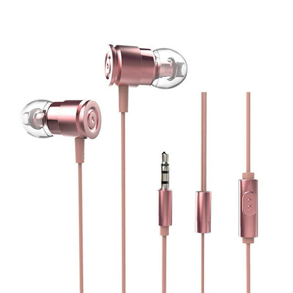 3.5Mm Wired Headphones In Ear Headset Stereo Music Smart Phone Earphone Metal Earpiece Line Control Hands Free With Microphone Rose Gold
