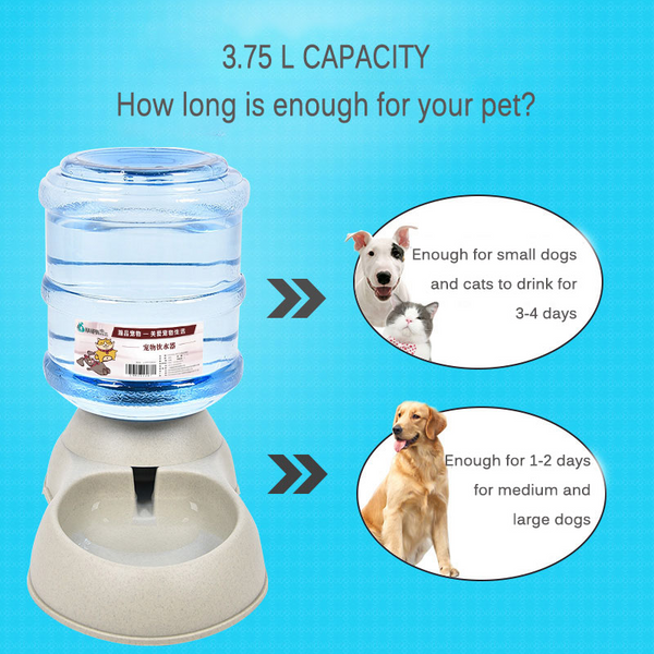 3.75L Large Automatic Pet Food Drink Dispenser Dog Cat Water Bowl Drinking Grey