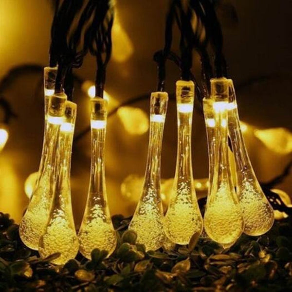 30 Led Water Droplets Shape Solar Power String Light For Decoration White Warm