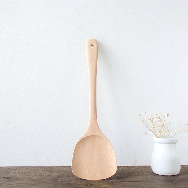30Cm Natural Wood Spatula Spoon Mixing Holder Non-Stick Shovels Cooking Utensils