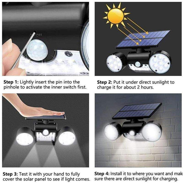 Outdoor Lamps 30 Led Rotating Dual Head Solar Sensor Garden Security Lights
