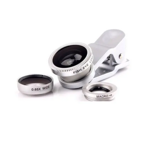 3 In 1 Mobile Phone Camera Lens Kit 180 Degree Fish Eye Micro Wide Angle Silver