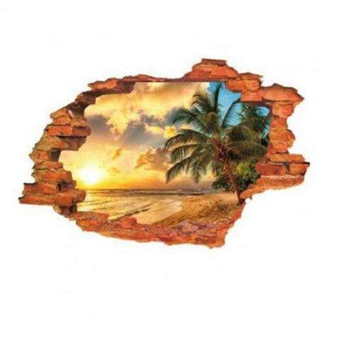 3D Beach Scenery Wall Sticker Home Decoration Colorful