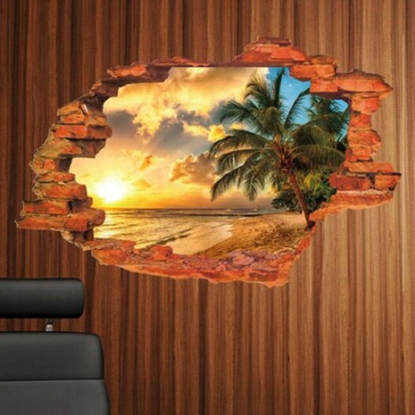3D Beach Scenery Wall Sticker Home Decoration Colorful