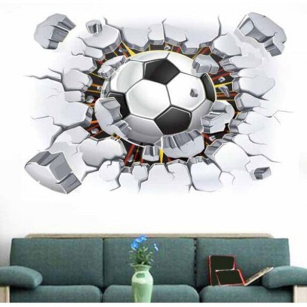 3D Broken Wall Football Pattern Removable Sticker White And Black 1Pc2447 Inch No Frame