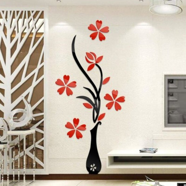 3D Vase Wall Murals For Living Room Bedroom Sofa Backdrop Tv Sticker Black