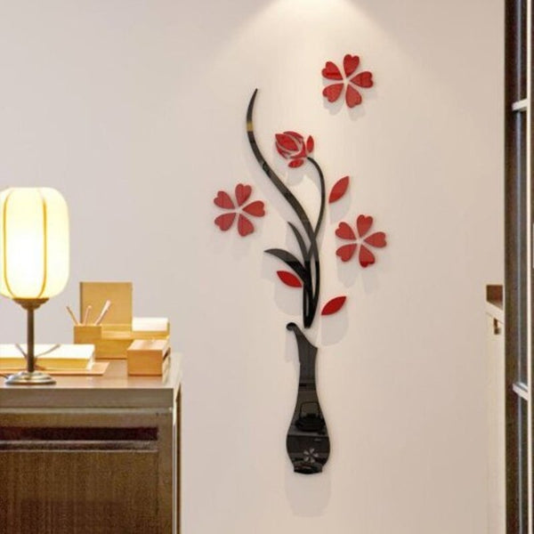 3D Vase Wall Murals For Living Room Bedroom Sofa Backdrop Tv Sticker Black
