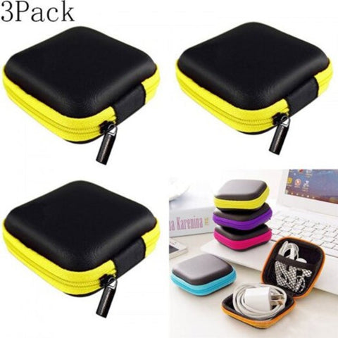 3Pack Portable Data Cable Storage Bag Earphone Wire Case For Headphone Line Organizer Box Yellow