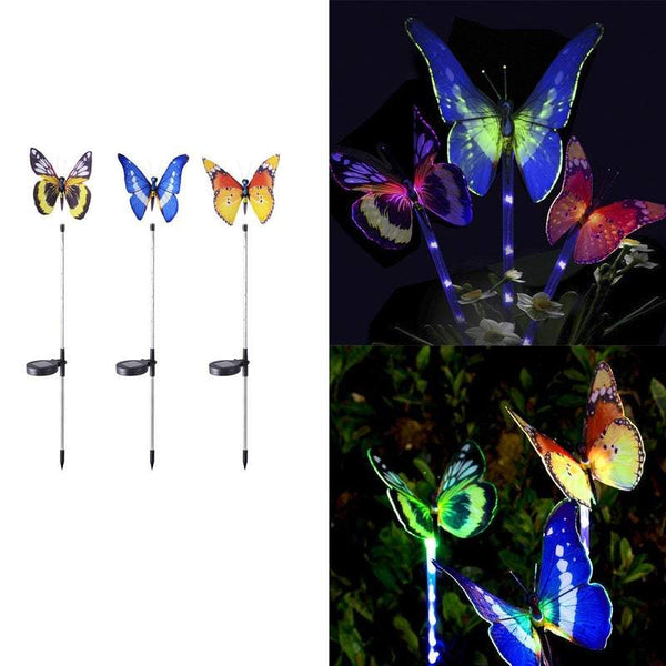Garden Ground Lights 3Pcs Butterfly Solar Landscape 7 Color Changing Waterproof
