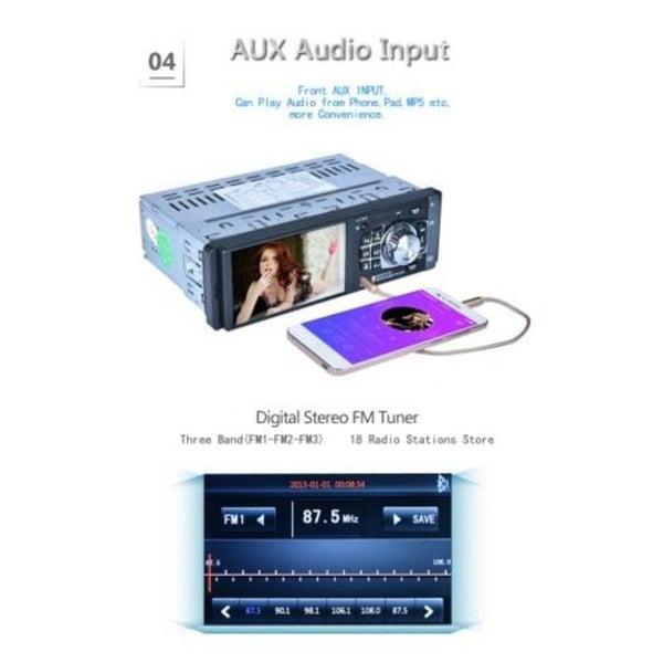 4 Inch 1 Din Mp5 Car Media Player Bluetooth Hands Free Function Aux Usb Tf Fm