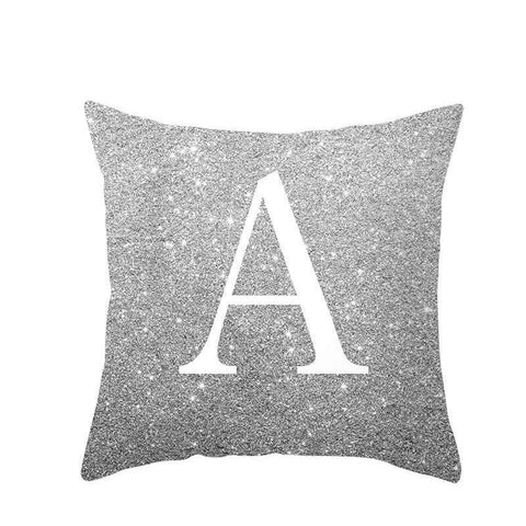 45 X 45Cm Letter Cushion Cover White A In Glittering Silver
