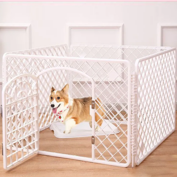 4 Panel Plastic Pet Pen Foldable Fence Dog Enclosure With Gate White