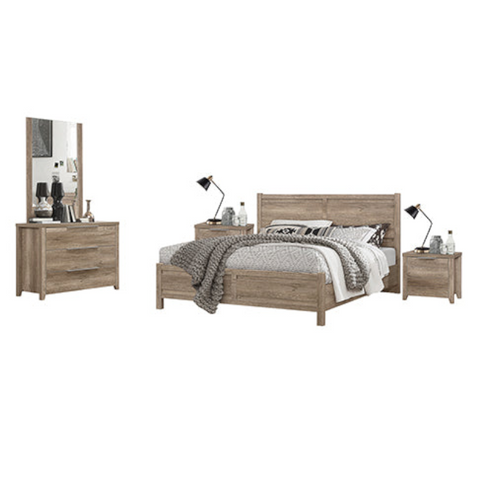4 Pieces Bedroom Suite Natural Wood Like Mdf Structure King Size Oak Colour Bed, Bedside Table & Dresser