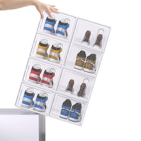 4 Pieces Clear Plastic Stackable Shoe Storage Boxes With Magnetic Door Tidy Neat