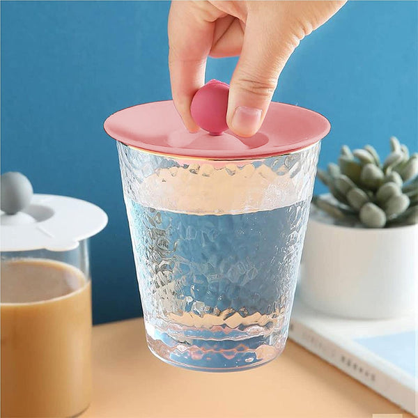 4 Piece Set Antidust Silicone Cup Lid Mug Cover With Spoon Holder Hot Drink