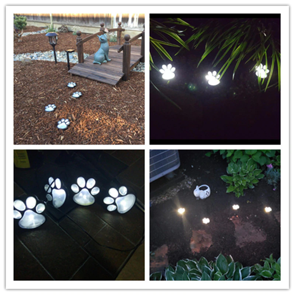 Outdoor String Lights 4Pcs Paw Print Led Solar Garden