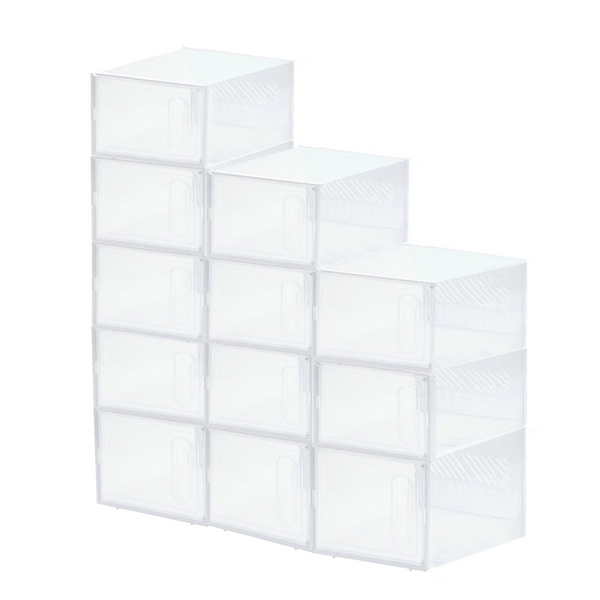 4 Pieces Clear Plastic Stackable Shoe Storage Boxes With Magnetic Door Tidy Neat