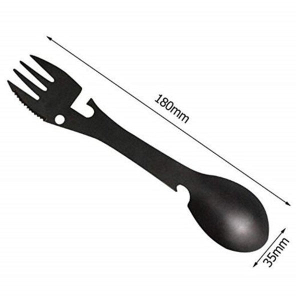 5 In 1 Outdoor Camping Survival Tool Fork Knife Spoon Bottle / Can Opener Black