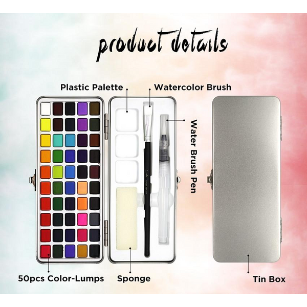 50 Colours Watercolour Paint Set In Portable Metal Box