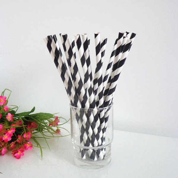 50 Pack Black White Drinking Straws Biodegradable Eco Paper Birthday Party Event Bistro Bar Cafe Take Away