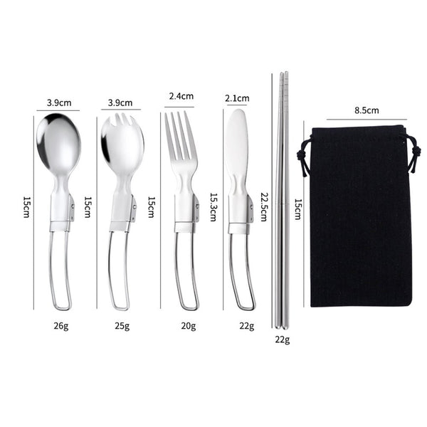 5 Pieces Folding Cutlery Set Foldable Stainless Steel Utensil With Storage Bags