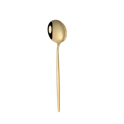 5Pcs Glossy Spoon Tableware 1810 Stainless Steel Cutlery Mirror Gold Dinnerware
