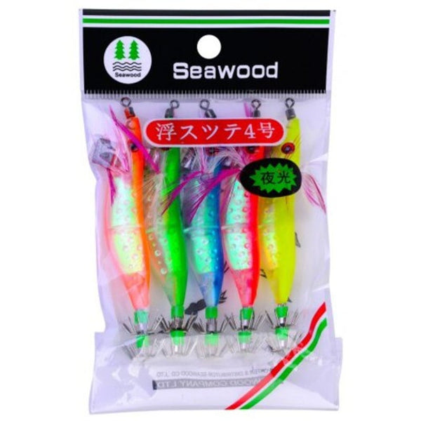 5Pcs Saltwater Hard Fishing Hook Squid Wood Shrimp Lure 10Cm 8.1G Bait Multi