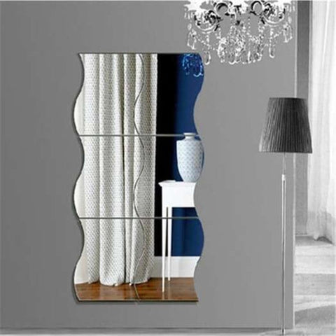 6 Piece Suit Wave Combination Of Three Dimensional Wall Stickers Children's Room Mirror New Silver 10X12cm