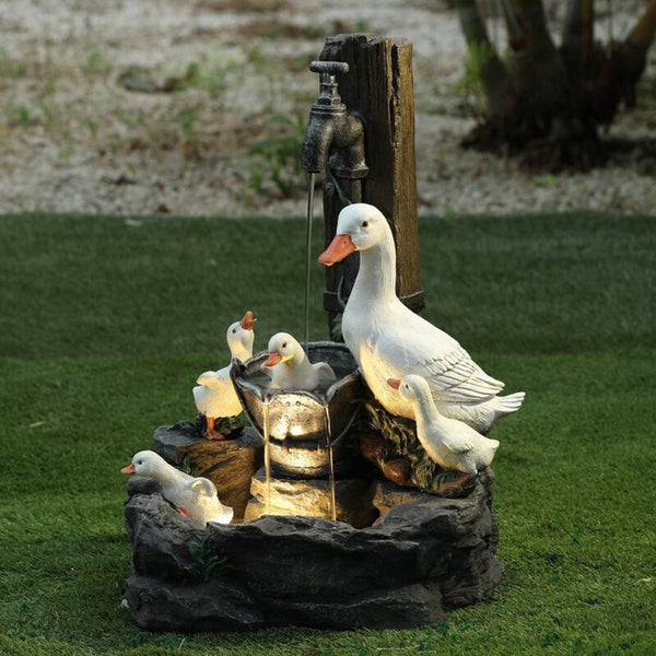 Duck Animal Statue Cute Luminous Solar Powered Cascading Freestanding Led Decor