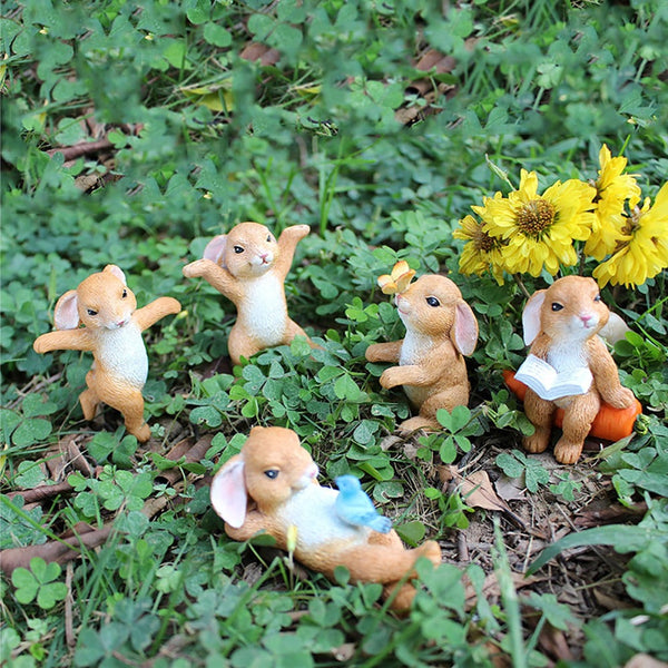5Pcs Mini Easter Bunny Rabbit Resin Figurines