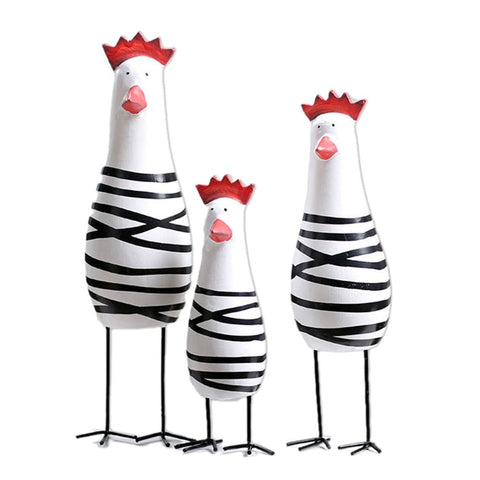 3Pcs/Set Painted Chicken Ornament Handmade Collectable Wood Carved Figurines