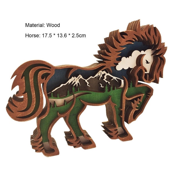 Creative Horse Shape Statue Wood Figurine Home Decor
