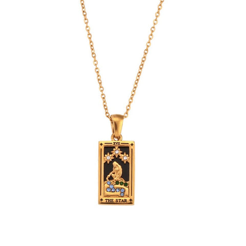 Classic Gold Tarot Cards Pendant Necklace Jewelry Sun Lover Star Moon Magician Empress