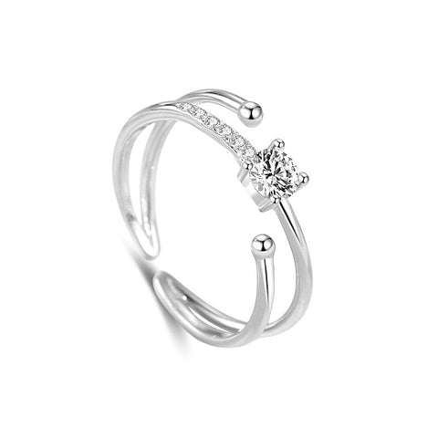 Double Layer Ring Sterling Silver 925 Fashion Inlaid Zircon Star Sweet Temperament