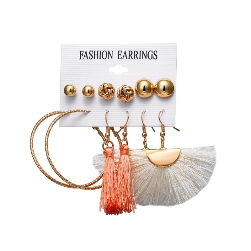 6 Pairs Tassel Stud Dangle Earrings Female Bohemian Ethnic Style 4